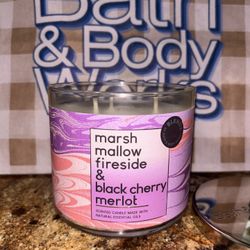Bath & Body Works Marshmallow Fireside & Blk Cherry Merlot 3 Wick Candle  