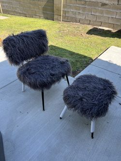 Accent Chair with Ottoman Set Faux Fur