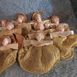 9 Vintage 1940s Christmas Angel Head Ornaments 3" Tall 