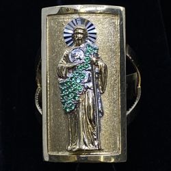 $1100 Two Tone White And Yellow Gold San Judas W Zirconia Ring