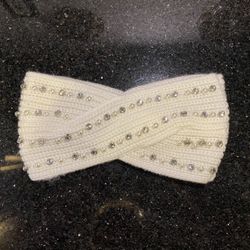 Solid Clear Glass Stone Ivory Knitted Headband