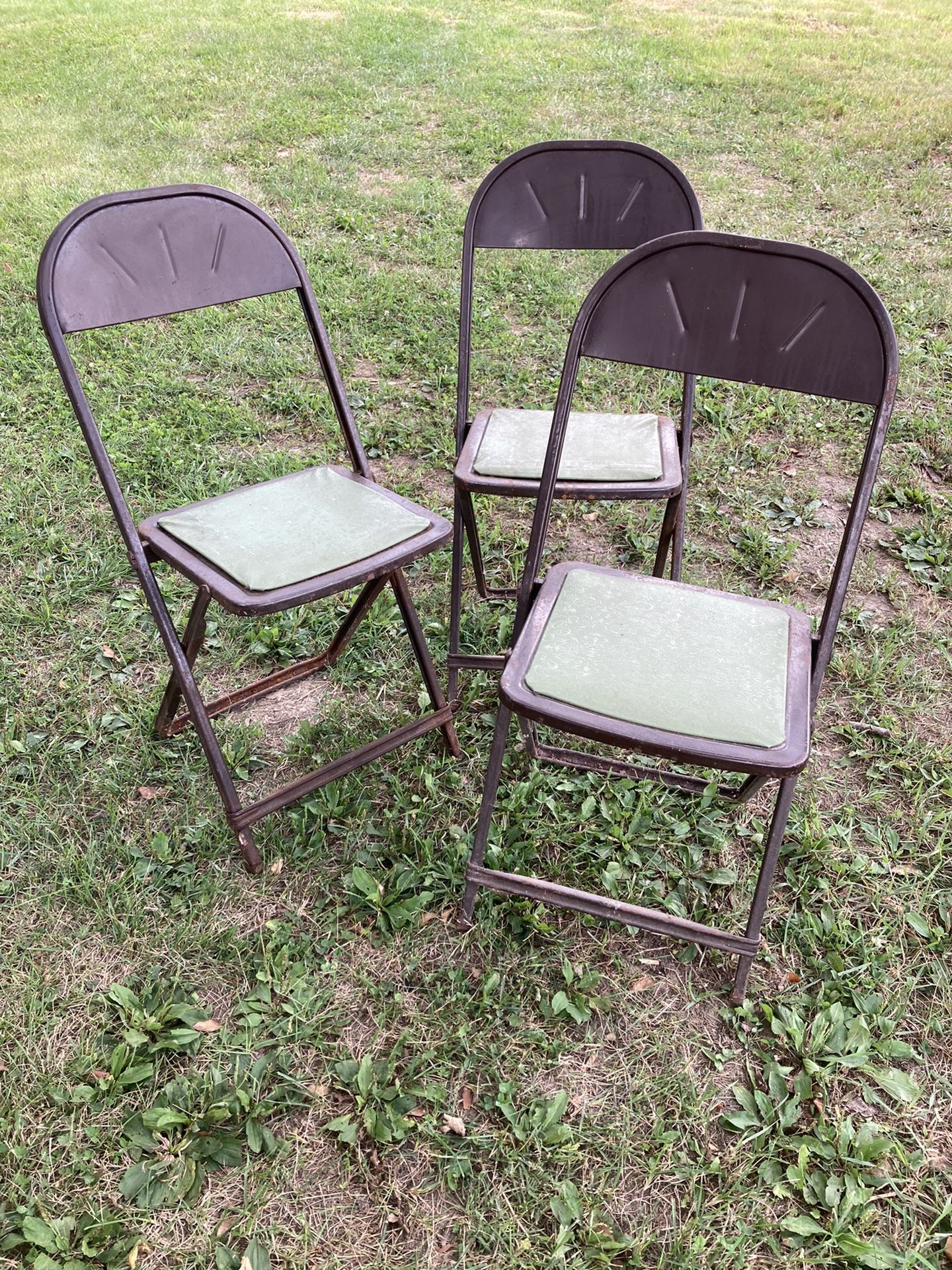(4) Vintage 1940’s Folding Chairs - original embossed upholstery