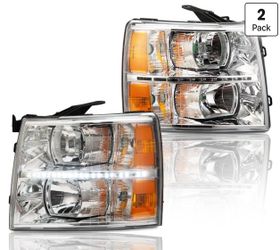 Pair LED DRL STRIP Headlights 2007-2014 Chevy Silverado 1500 2500HD 3500 headlamps