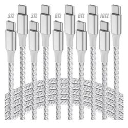 Brand New USB C Cable, 5 Pack 3/3/6/6/10FT 60W Fast Charging USB C to USB C Cable, Nylon Braided Type C Charger Cable