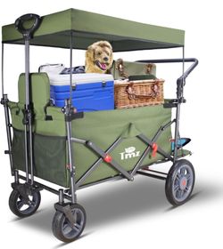 TMZ Collapsible Wagon with 2 Foldable Seats, Folding Cart with Removable Canopy, Heavy Duty Wagon 265LBS Load Capacity for Camping Garden Shopping