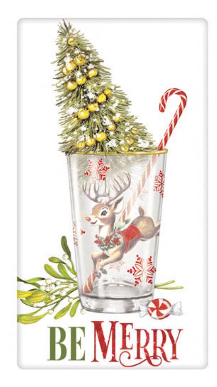 Flour Sack Kitchen Dish Towel Reindeer Glass Mary Lake - Thompson New