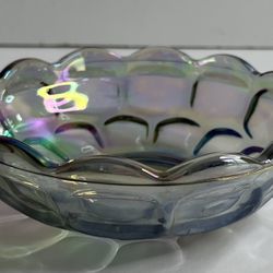 Vintage Indiana Carnival Glass Iridescent Candy Nut Dish Thumbprint Scalloped Edge