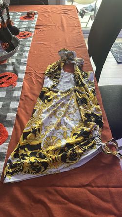 Baroque Print Halter Mini Dress