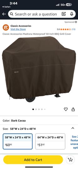 Classic Accessories Madrona BBQ Grill Cover - 58 in. L x 24 in. D x 48in. H - Brown