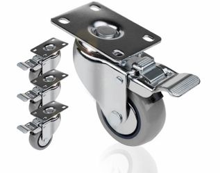3 Inch Swivel Caster Wheels Set of 4 with Brake & 880 lbs Loads, Heavy Duty Plate Casters, Dual Locking PU Castor Wheels for Furniture, Cart, Dolly an