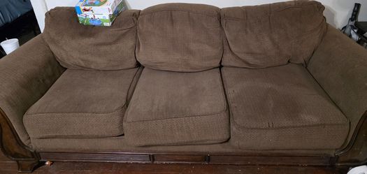 Brown Fabric 3-Seat Sofa with Wood Frame