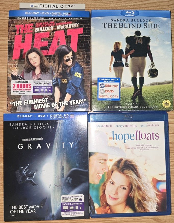 Sandra Bullock 4 Blu-ray LOT: Gravity [sealed & new]/Blind Side/Hope Floats/Heat