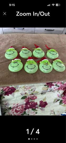 Green Grinch Face Holiday Ornaments - Set of 8