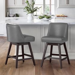 Dark Gray Swivel Counter Stools with Back Set Of 2 