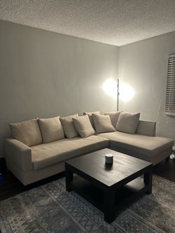 2 piece beige linen sofa L shaped
