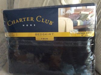 Twin bed skirt Black color damask stripe New in package.