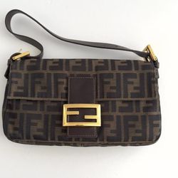 Vintage Fendi Gold-tone Hardware Zucca Baguette