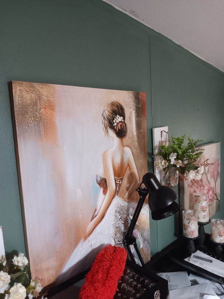 Antique Clock, Wall Lamp, Portrait Painting