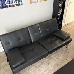 Black Faux Leather Futon Sofa