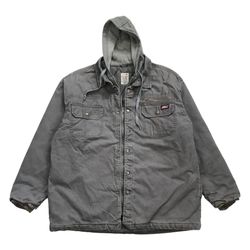 DICKIES QUILT LINED JACKET HOODIE 2XL XXL GRAY CANVAS SNAP BOMBER ZIP UP VINTAGE