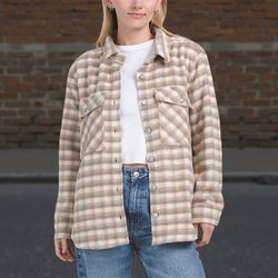 Oat NY Women’s Warm Plaid Pattern Tan White Shaket Sz L