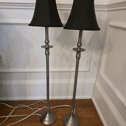 Pair Of Ballard Design Taryn Buffet Lamps With Black Silk Shades