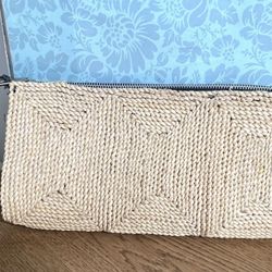 Vintage Wicker Flat Clutch  Purse Zipper Rectangular Made Hong Kong