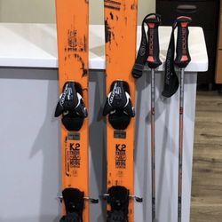 Twin Tip K2 Skis With Goode Adjustable Poles