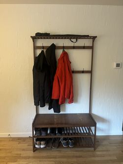 Coat Rack Shoe Bench Hall Tree Brown