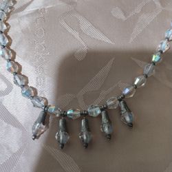 Vintage Silver And Ab Crystal Necklace