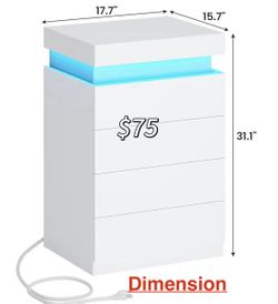 😀 White Night Stand with Drawers and LED Lights,Tall Nightstand with Sliding Top,Bedside Table with Charging Station,Modern End Side Table 
