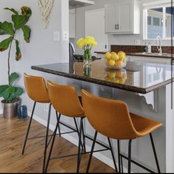 Brown Leather Style Bar Stools 