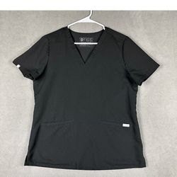 FIGS Technical Collection Women Medium M Scrub Top Black V-Neck 2 Pocket ShirtFIGS Technical Collection Women Medium M Scrub Top Black V-Neck 2 Pocket