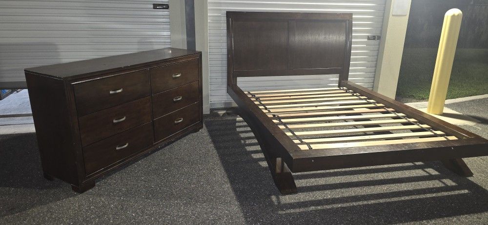 Queen wooden bed frane & 6 drawer dresser (DELIVER OPTION)