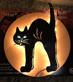 🎃BRAND NEW🎃 Cat Glowing Moon Halloween Window Sculpture