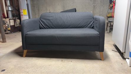 Dark Gray Fabric Loveseat with Wood Legs