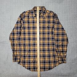 Orvis Button Down Cotton Twill Plaid Gold/Blue/White Mens M (BA)