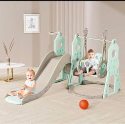 Slide and Swing Set for Toddlers, Baby Swing with Safety Belt for Age 1-6,4 in 1 Playset Toys
