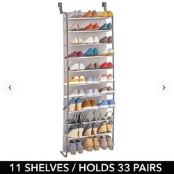 brand new MDesign 11 shelf over the door shoe rack graphite witn light gray shelves holds 33 pairs 