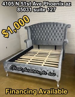 Queen Size Bed Frame Grey Velvet Brand New