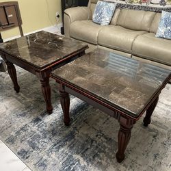 Cherry Wood Marble End Table Set