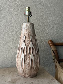 Vintage 1960s Mid-Century Modern Ceramic Lamp With Figural Relief