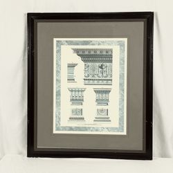 Vintage Framed Pergolesi NeoClassical Architectural Entablature Engraving Lithograph