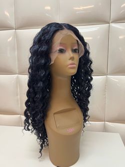 Synthetic Lace Front wig-Long curly midnight blue color-New $50-Peluca rizada azul y negro nueva