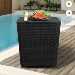 Outdoor Deck Box Resin Rattan Coffee Table Seating Extra Storage for Patio Decor Cushions Black 11.5 Gallon 