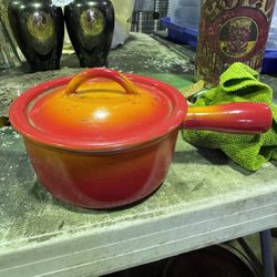 Vintage Descoware 7-A 0 A FE Saucepan Flame Orange Cast Iron Enamel Belgium