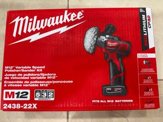 BRAND NEW/SEALED MILWAUKEE POLISHER/SANDER FULL KIT M12 12V Lithium-Ion Cordless Variable Speed W/(2) M12 Batteries, Accessories, Charger & Tool Bag