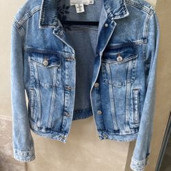 Jean Jacket with Blue Flower Stitching Size 6