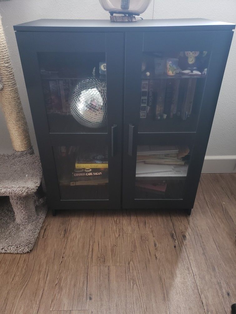 BRIMNES Cabinet with doors, glass/black, 30 3/4x37 3/8 "