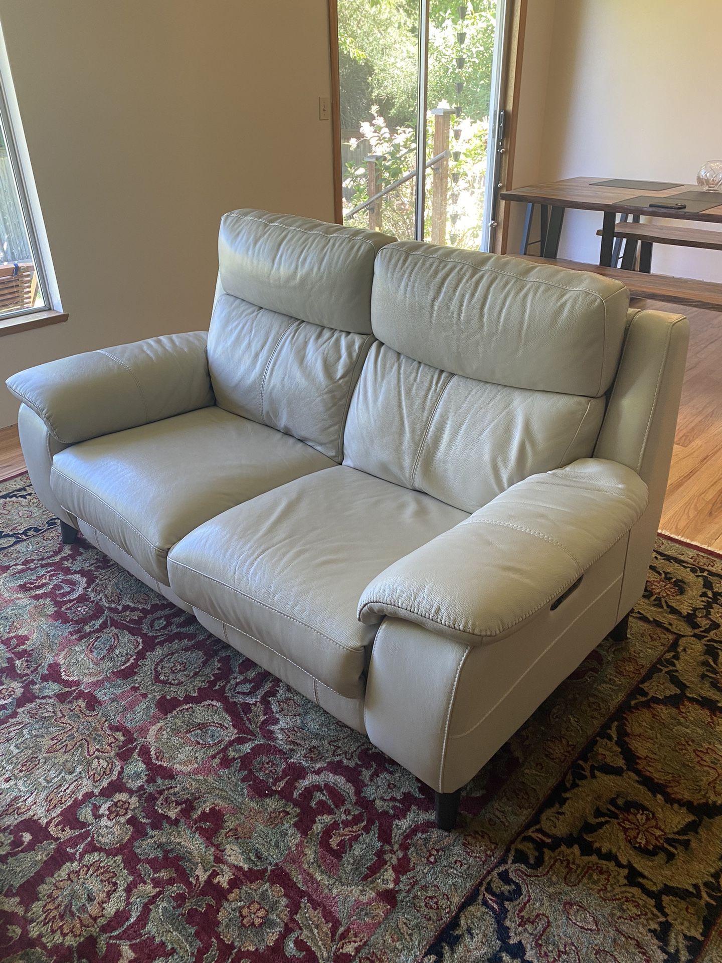 Venice White Leather-Match Power Reclining Loveseat